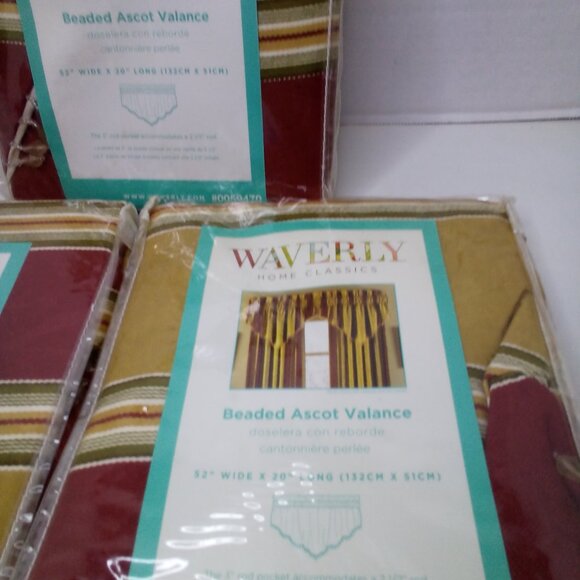 Waverly Home Classics Beaded Ascot Valance 52" x 20" Lot of 3 Gold Red Fringe - Picture 5 of 11